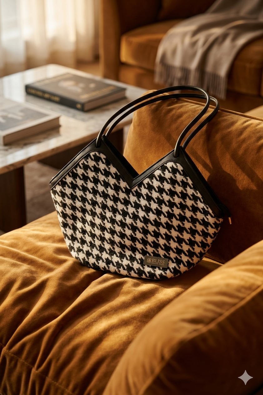 Black and White Jute Handbag