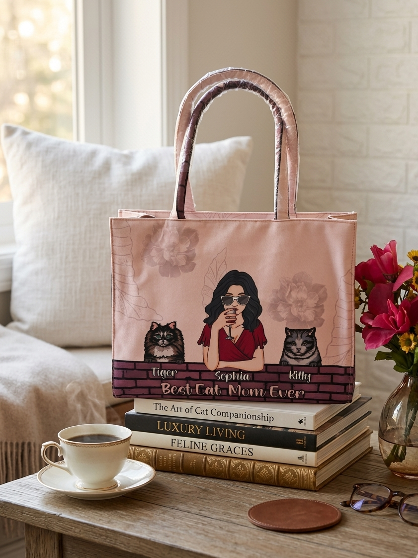 Custom Cat Mom Tote Bag