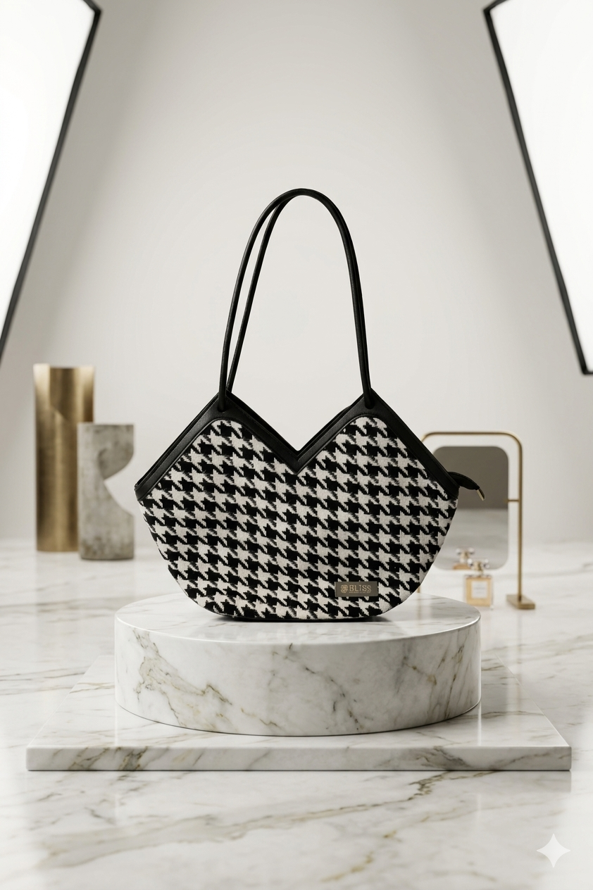 Black and White Jute Handbag