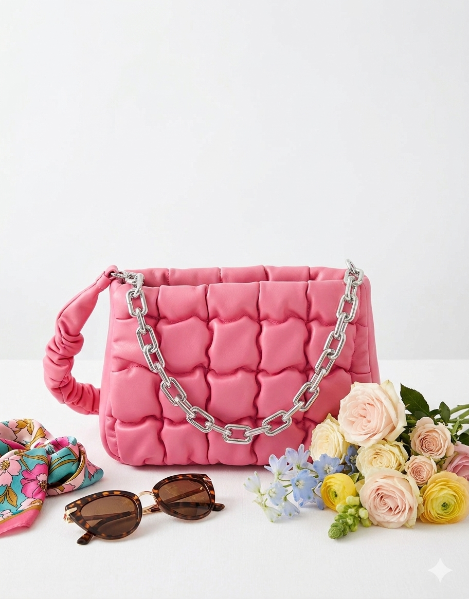 Pink Ruched Leather Crossbody Bag