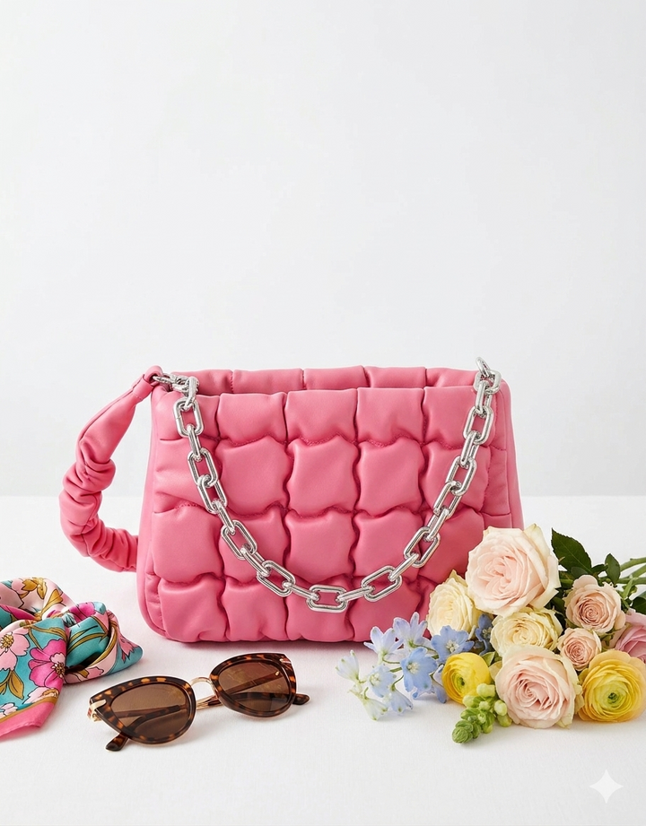 Pink Ruched Leather Crossbody Bag