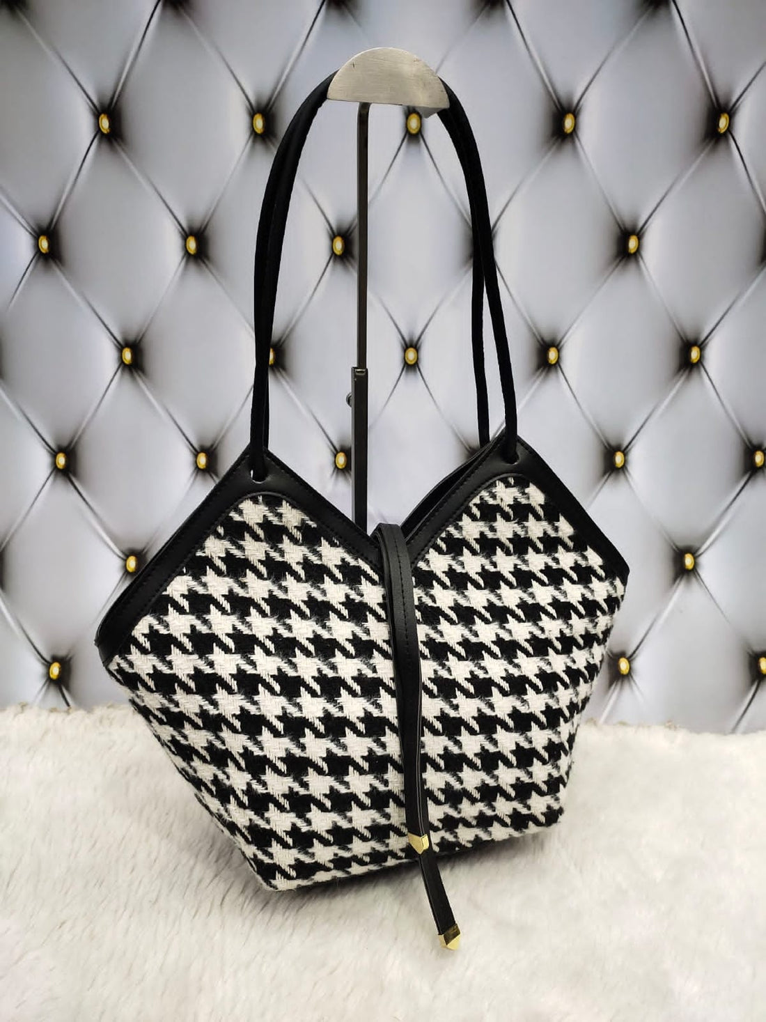 Black and White Jute Handbag
