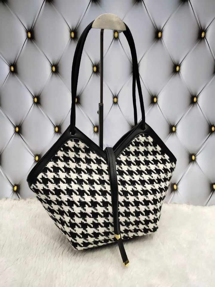 Black and White Jute Handbag