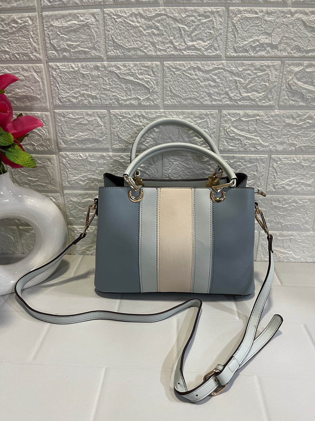 Dual - Tone Structured Handbag (Available in pink and blue variants)