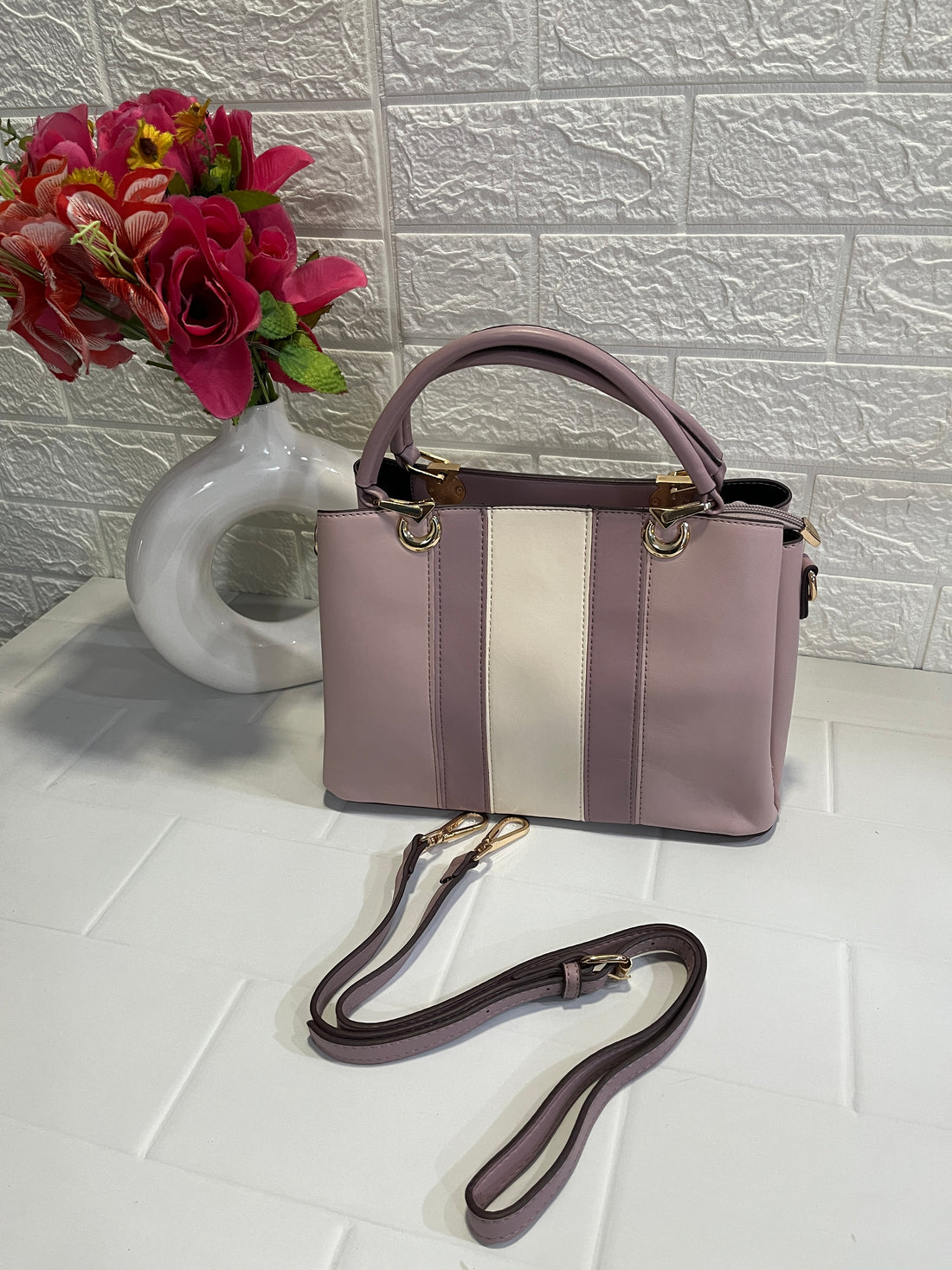Dual - Tone Structured Handbag (Available in pink and blue variants)