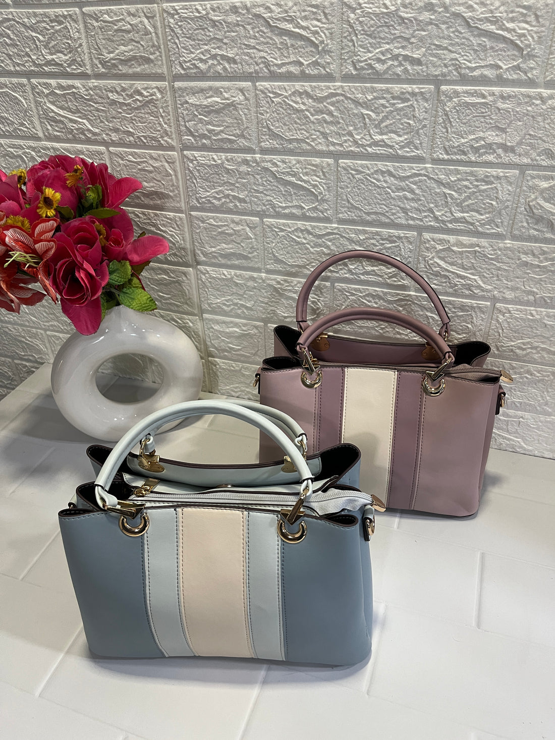 Dual - Tone Structured Handbag (Available in pink and blue variants)