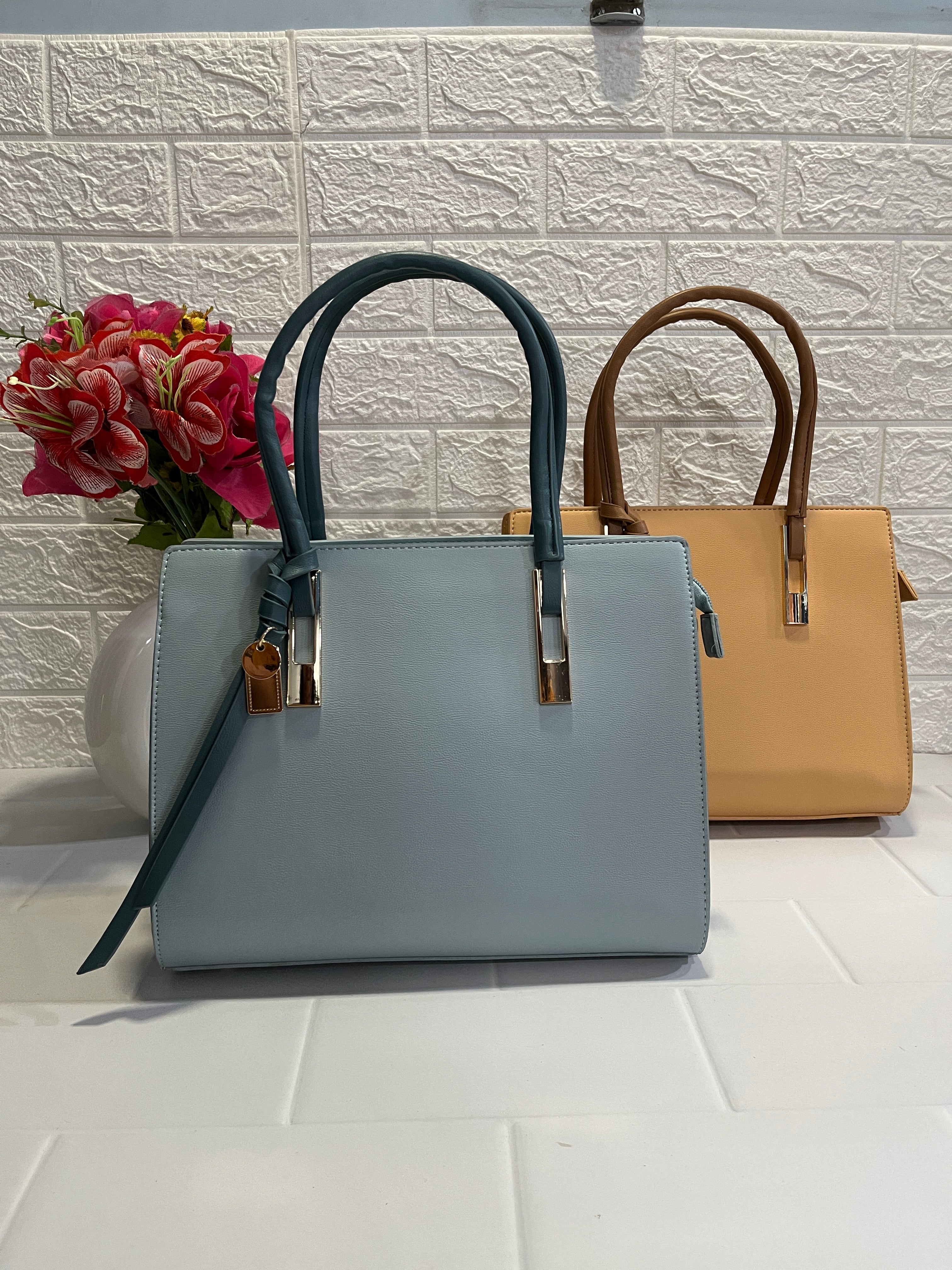 Classic Handheld Tote Bag (Available in Light blue and Beige Variants)