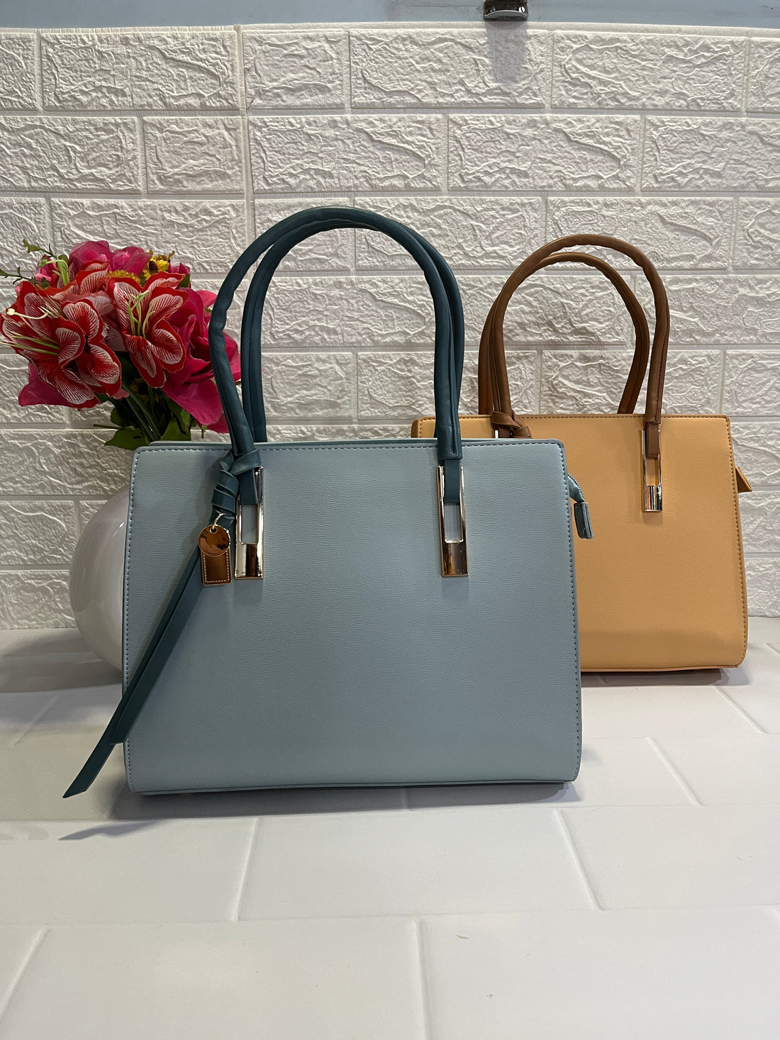 Classic Handheld Tote Bag (Available in Light blue and Beige Variants)