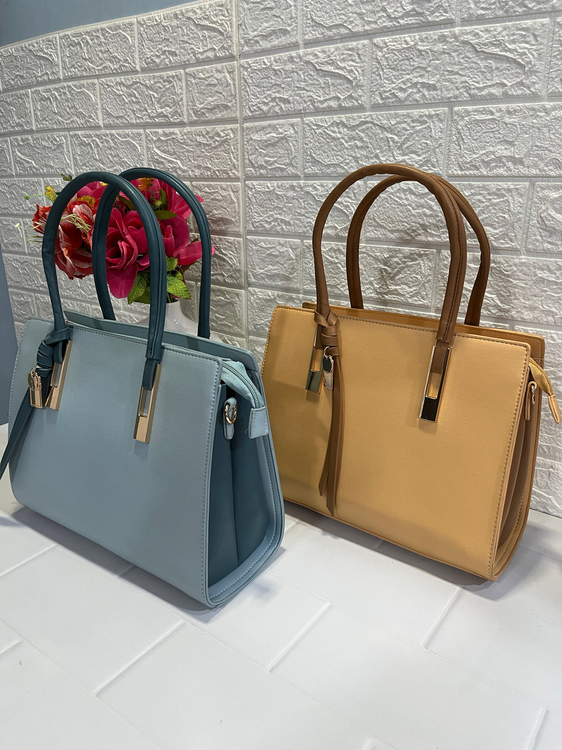 Classic Handheld Tote Bag (Available in Light blue and Beige Variants)