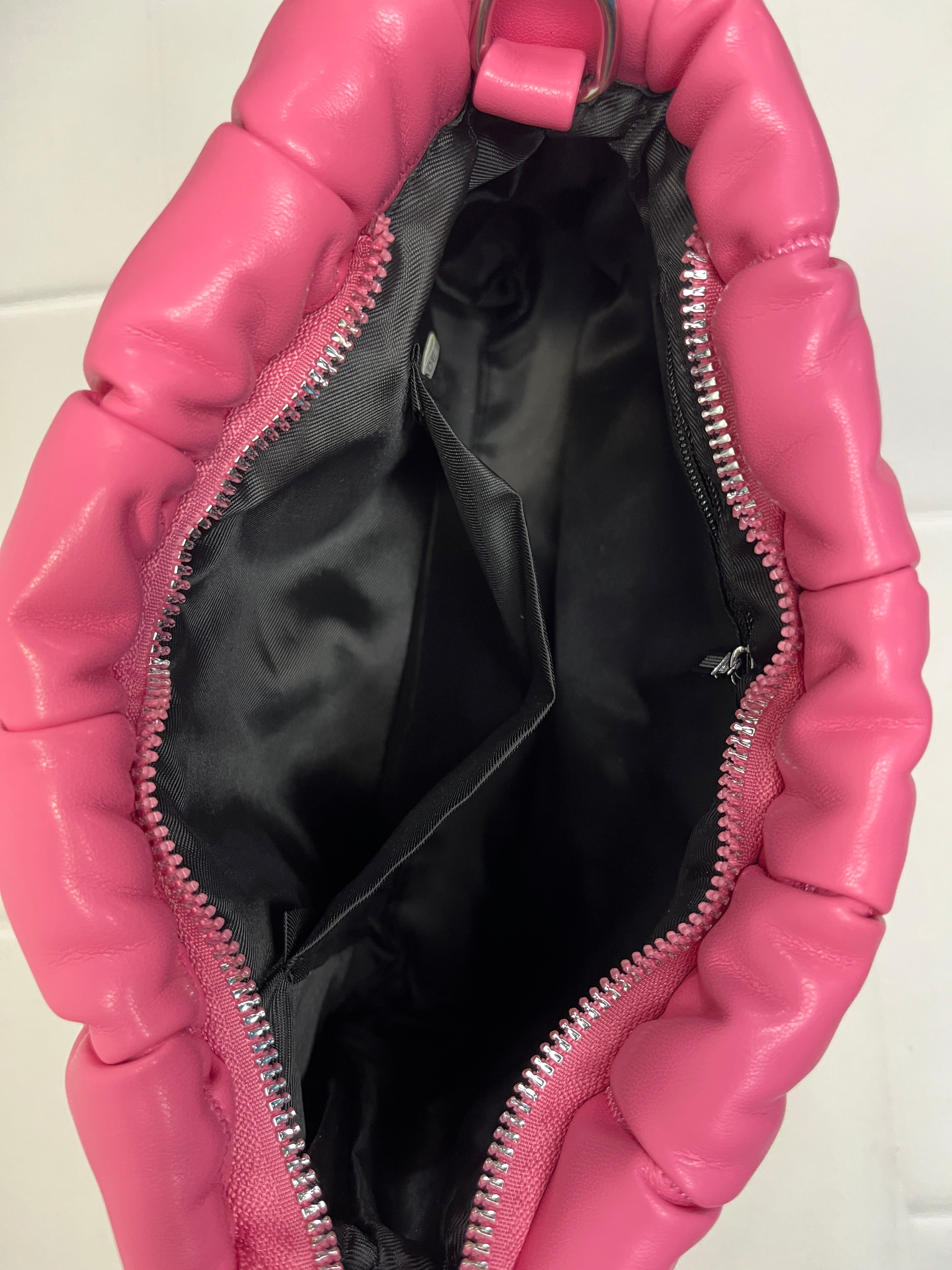 Pink Ruched Leather Crossbody Bag