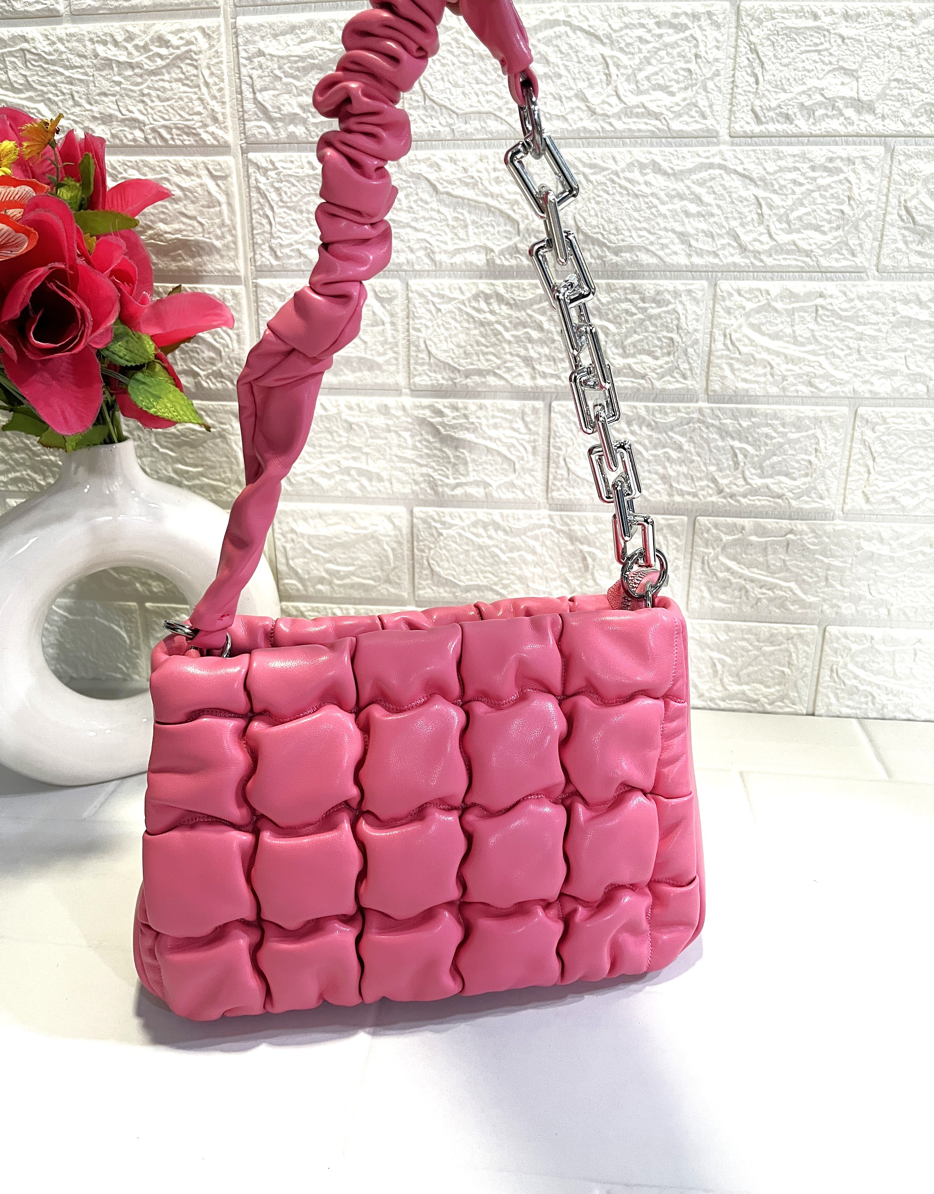 Pink Ruched Leather Crossbody Bag
