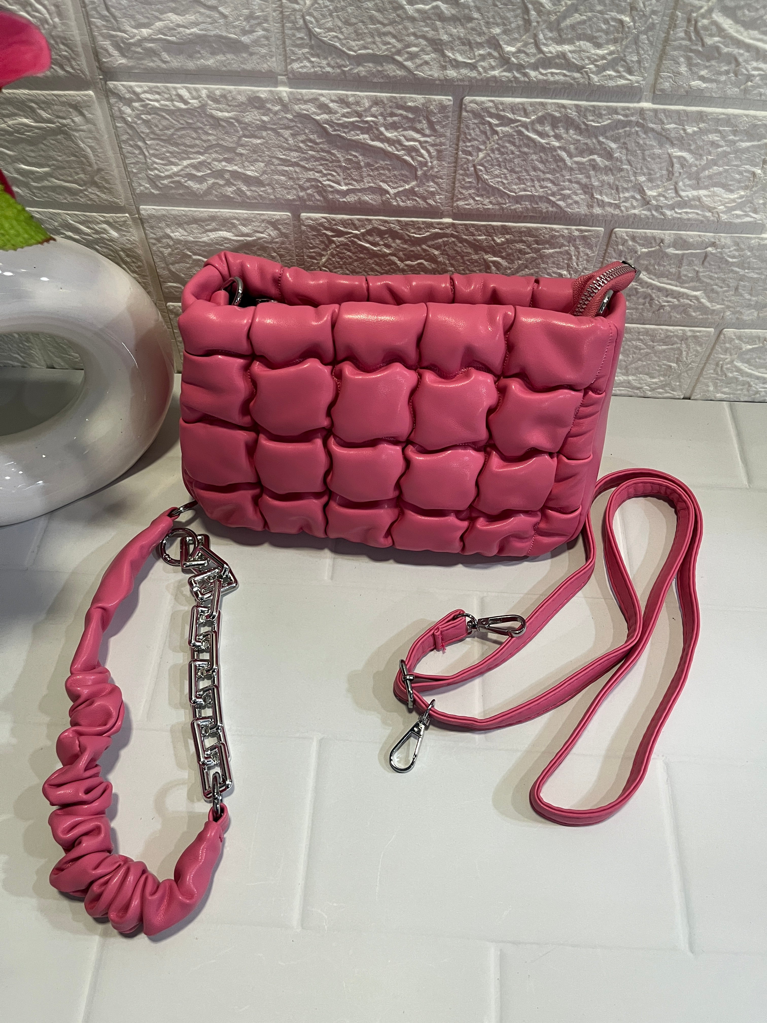 Pink Ruched Leather Crossbody Bag