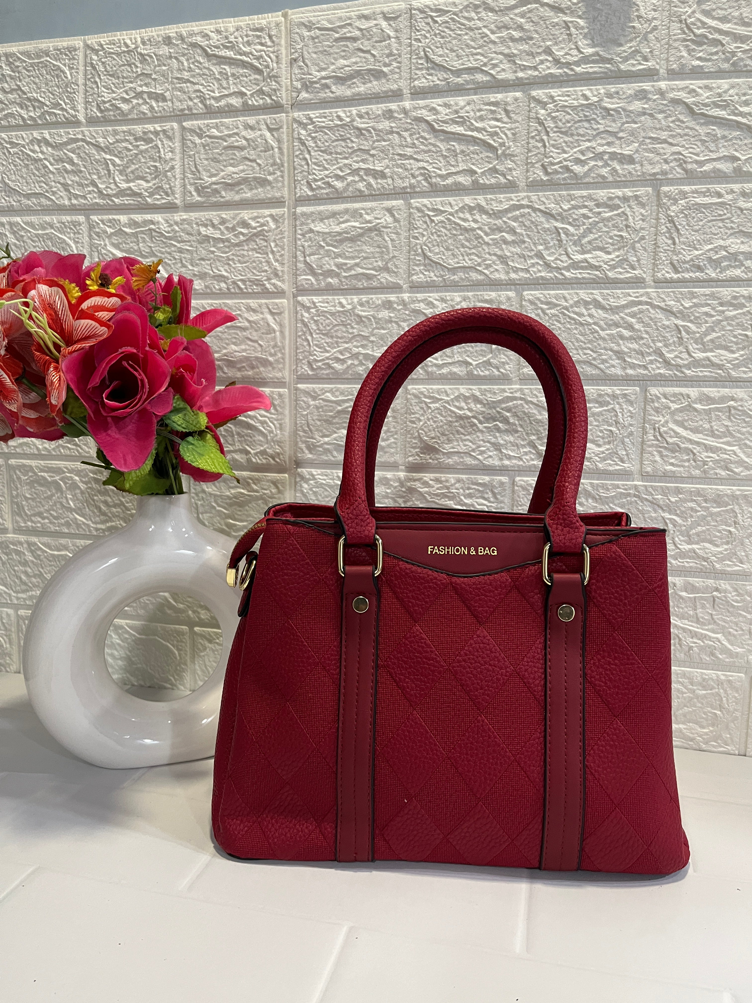 Fashion and Bag Red Quilted Handbag