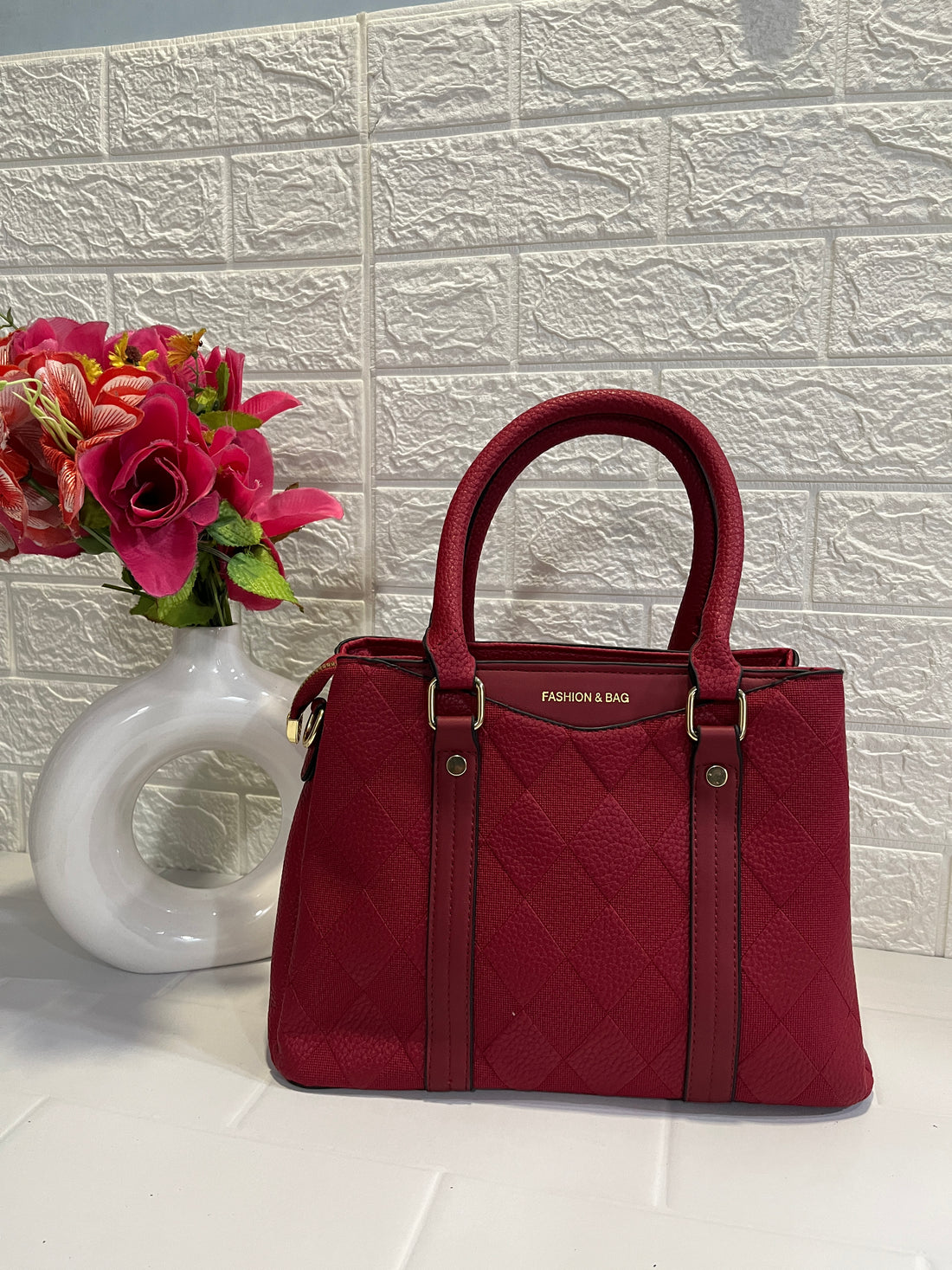 Fashion and Bag Red Quilted Handbag