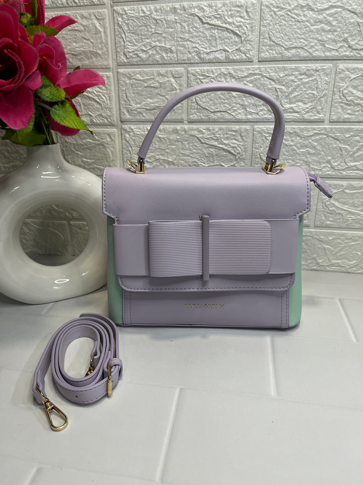 Gorgeous Two-Tone Handbag — Lavender & Mint Green “COCO QUEEN” Mini Top-Handle Bag