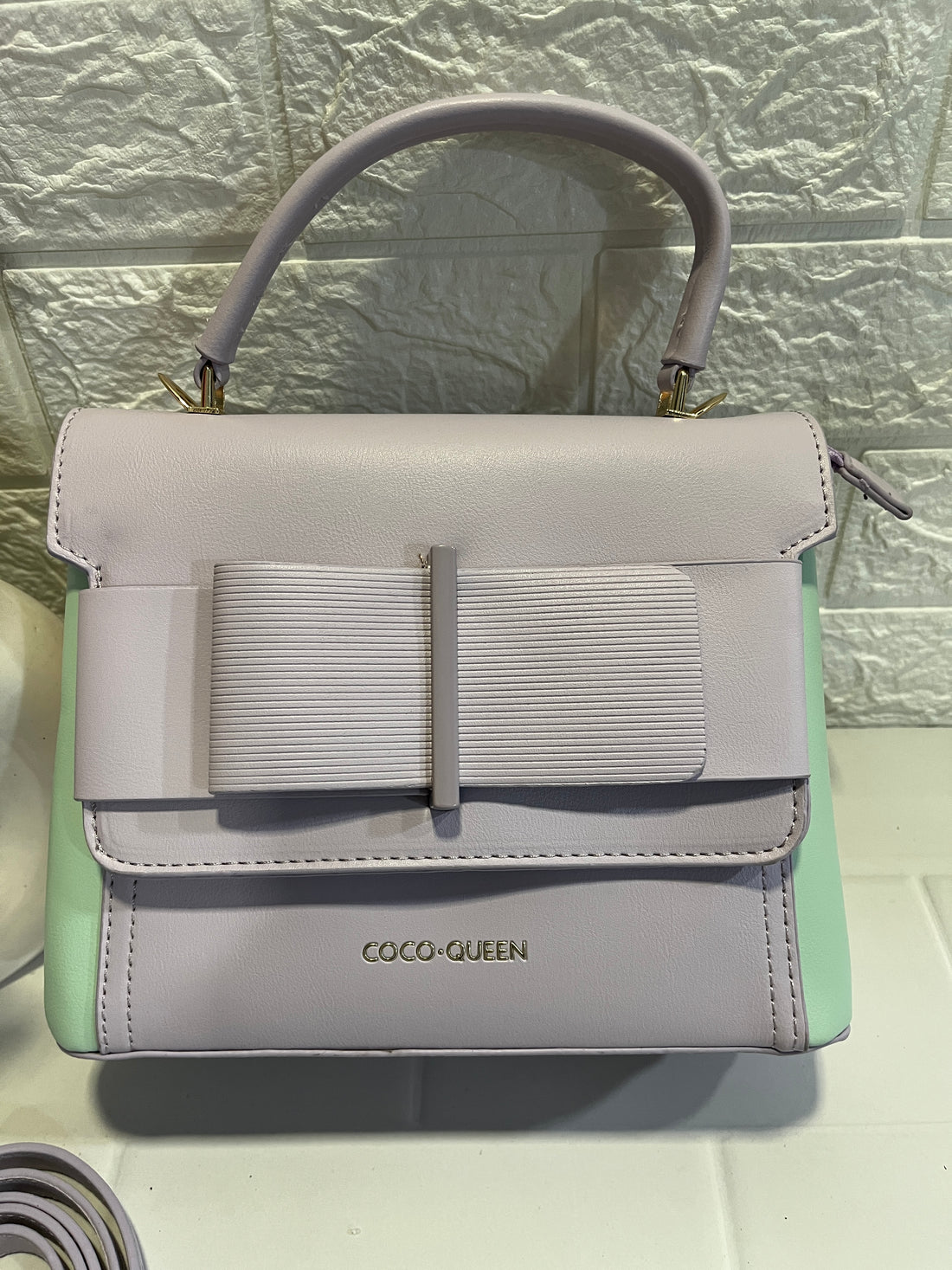 Gorgeous Two-Tone Handbag — Lavender & Mint Green “COCO QUEEN” Mini Top-Handle Bag