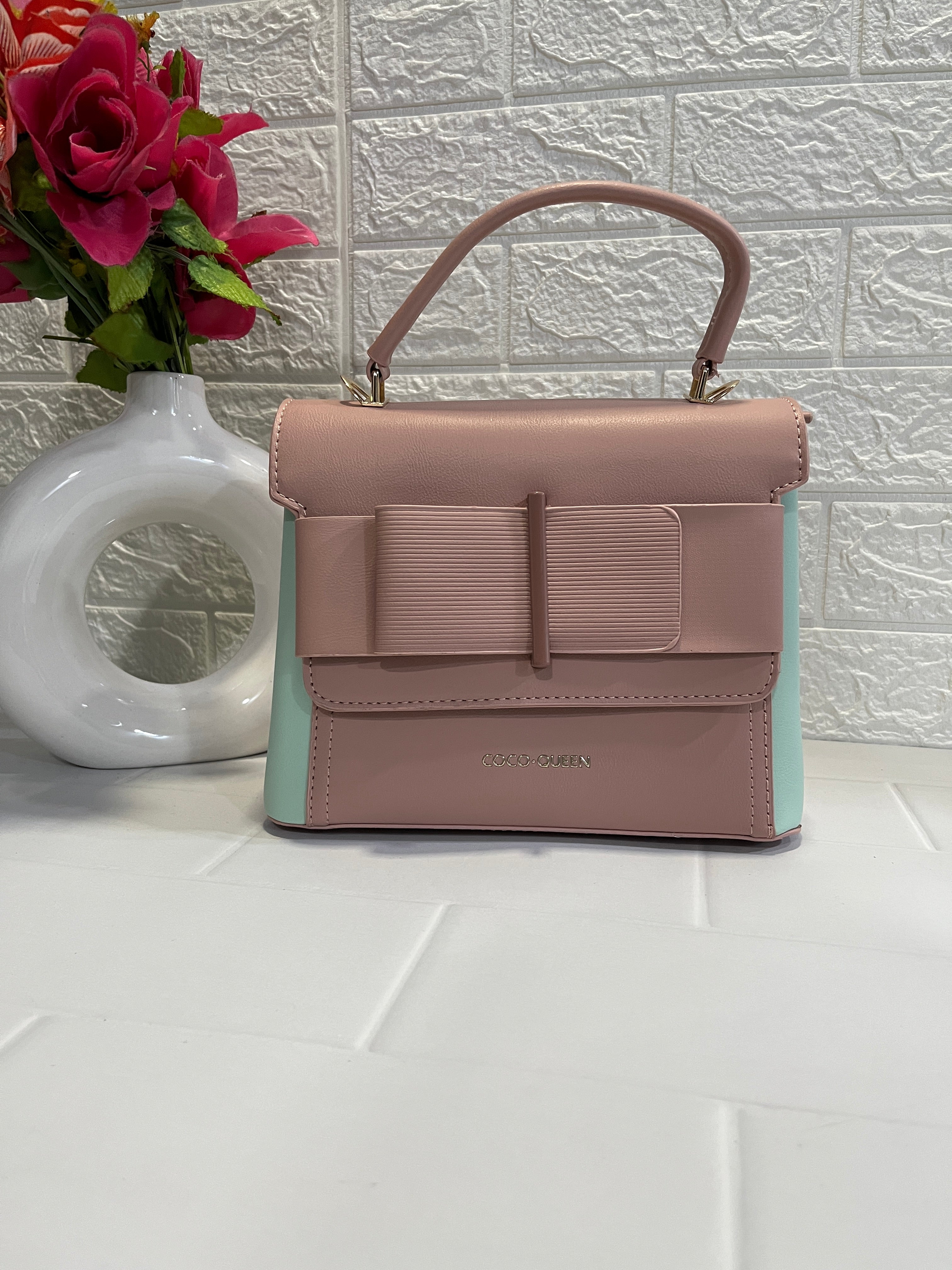 Gorgeous Two-Tone Handbag — Lavender & Mint Green “COCO QUEEN” Mini Top-Handle Bag