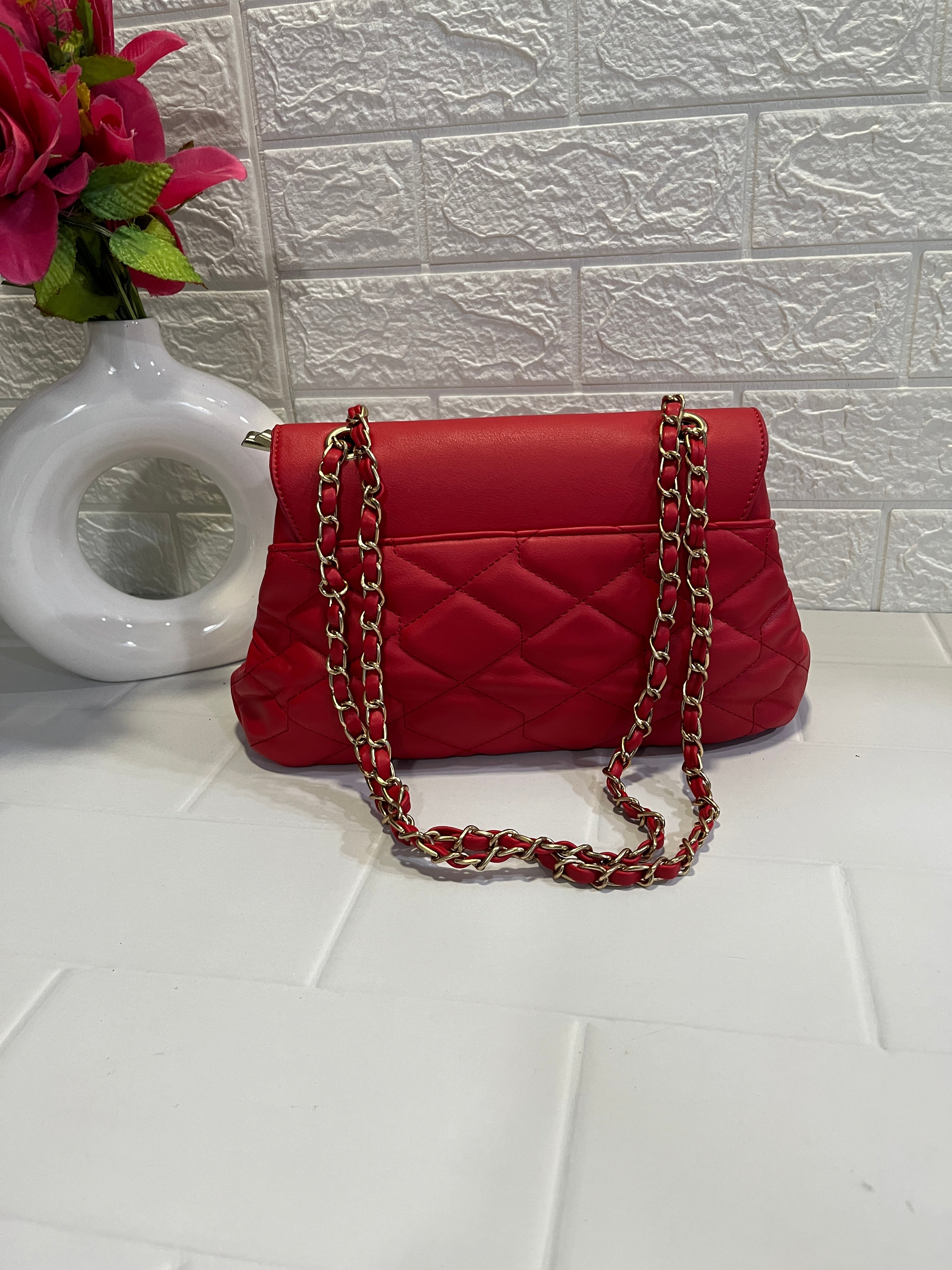Red Quilted Leather Crossbody Sling Bag