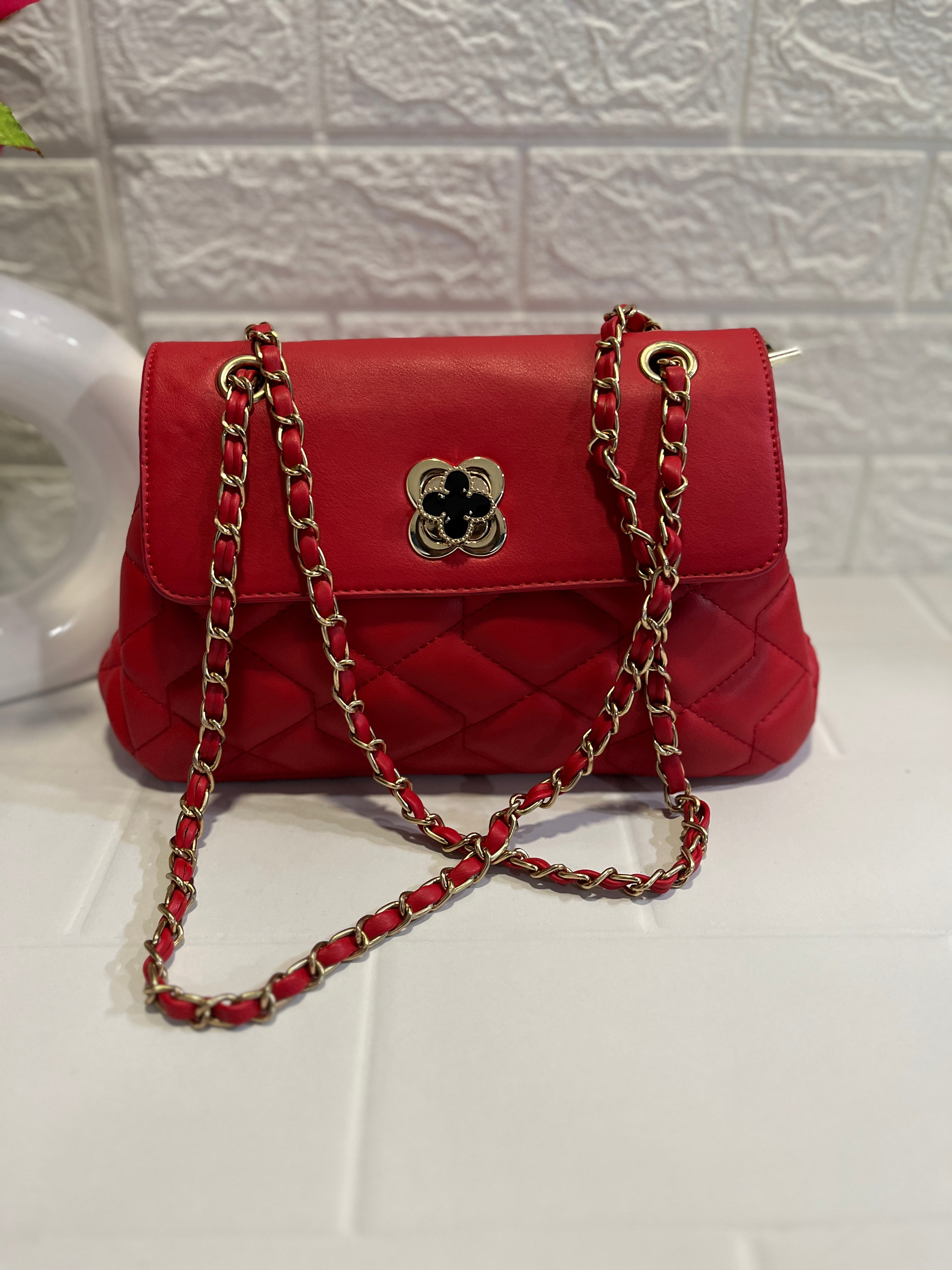 Red Quilted Leather Crossbody Sling Bag