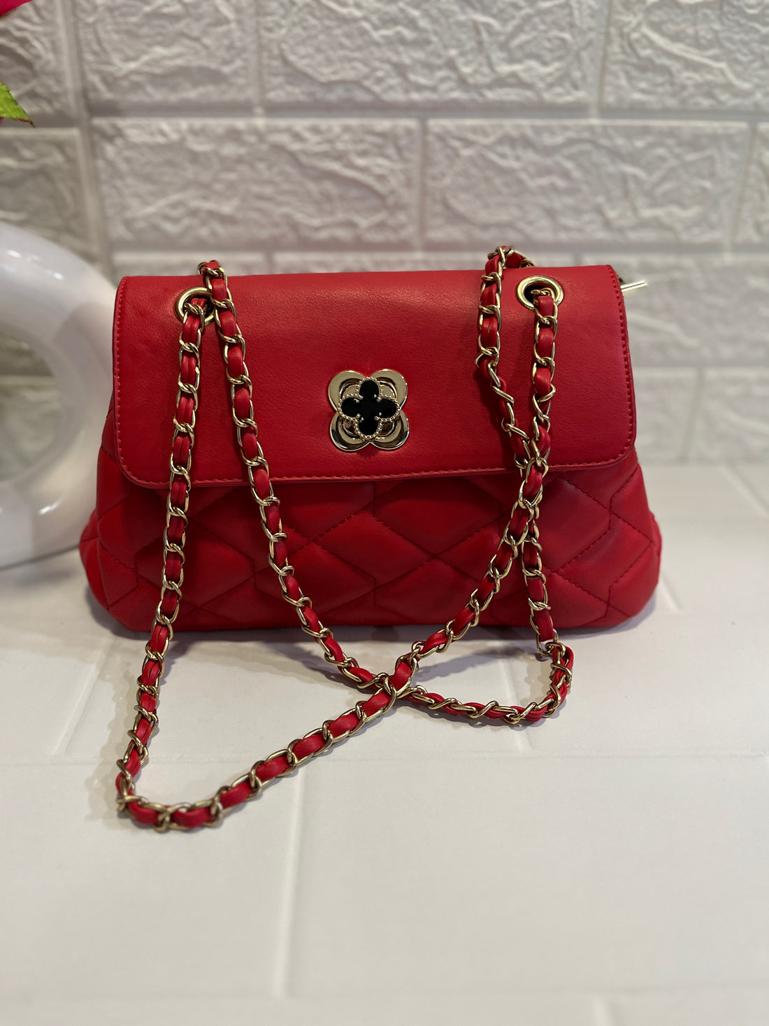 Red Quilted Leather Crossbody Sling Bag