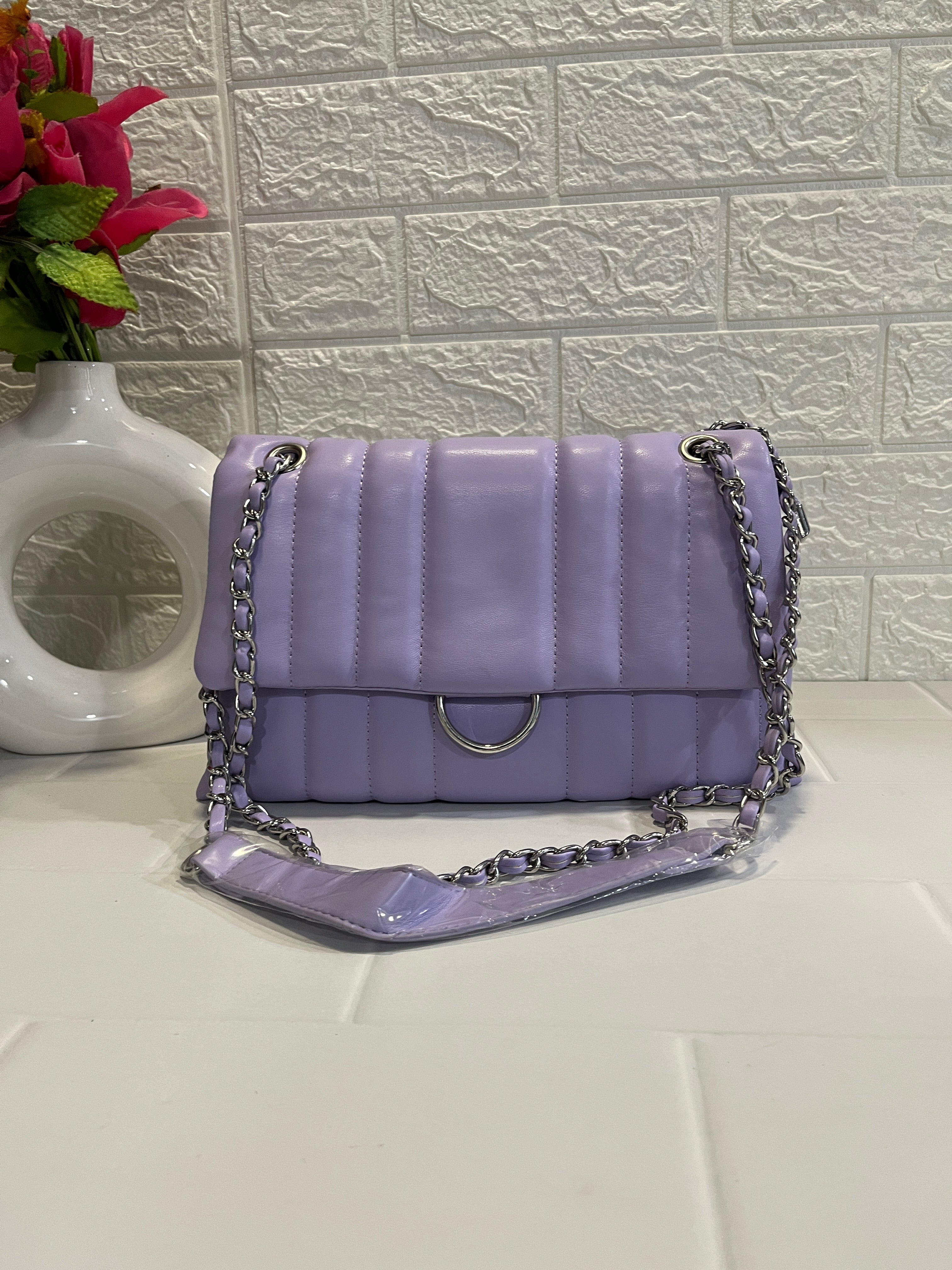Lavender Quilted Chain Strap Shoulder Bag
