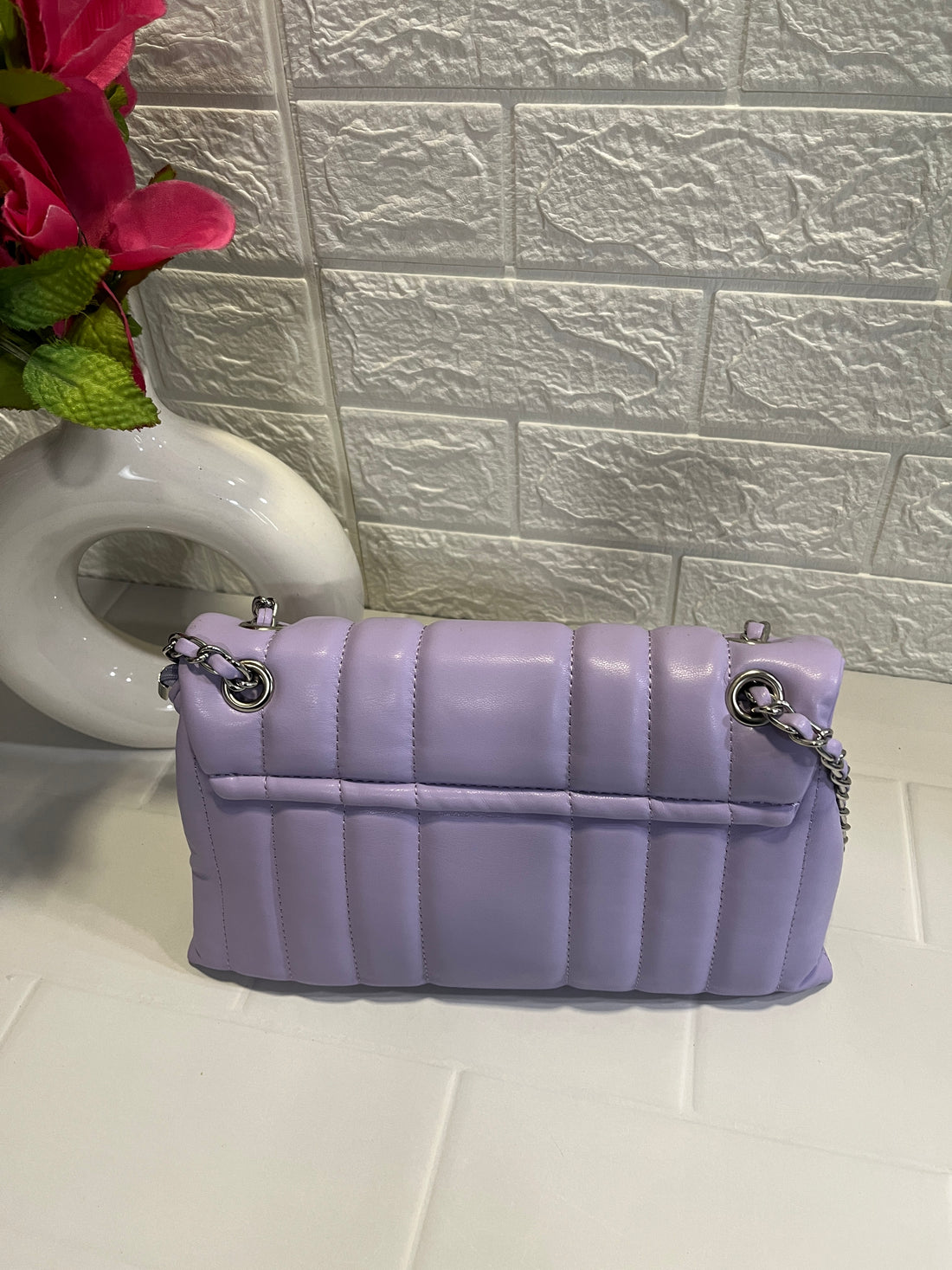 Lavender Quilted Chain Strap Shoulder Bag
