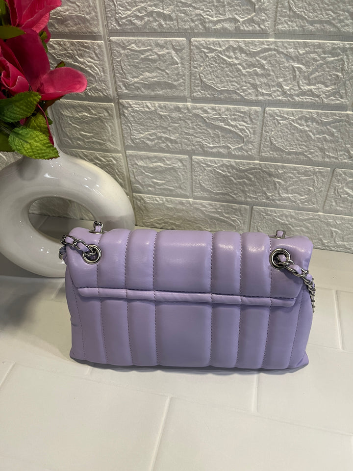 Lavender Quilted Chain Strap Shoulder Bag