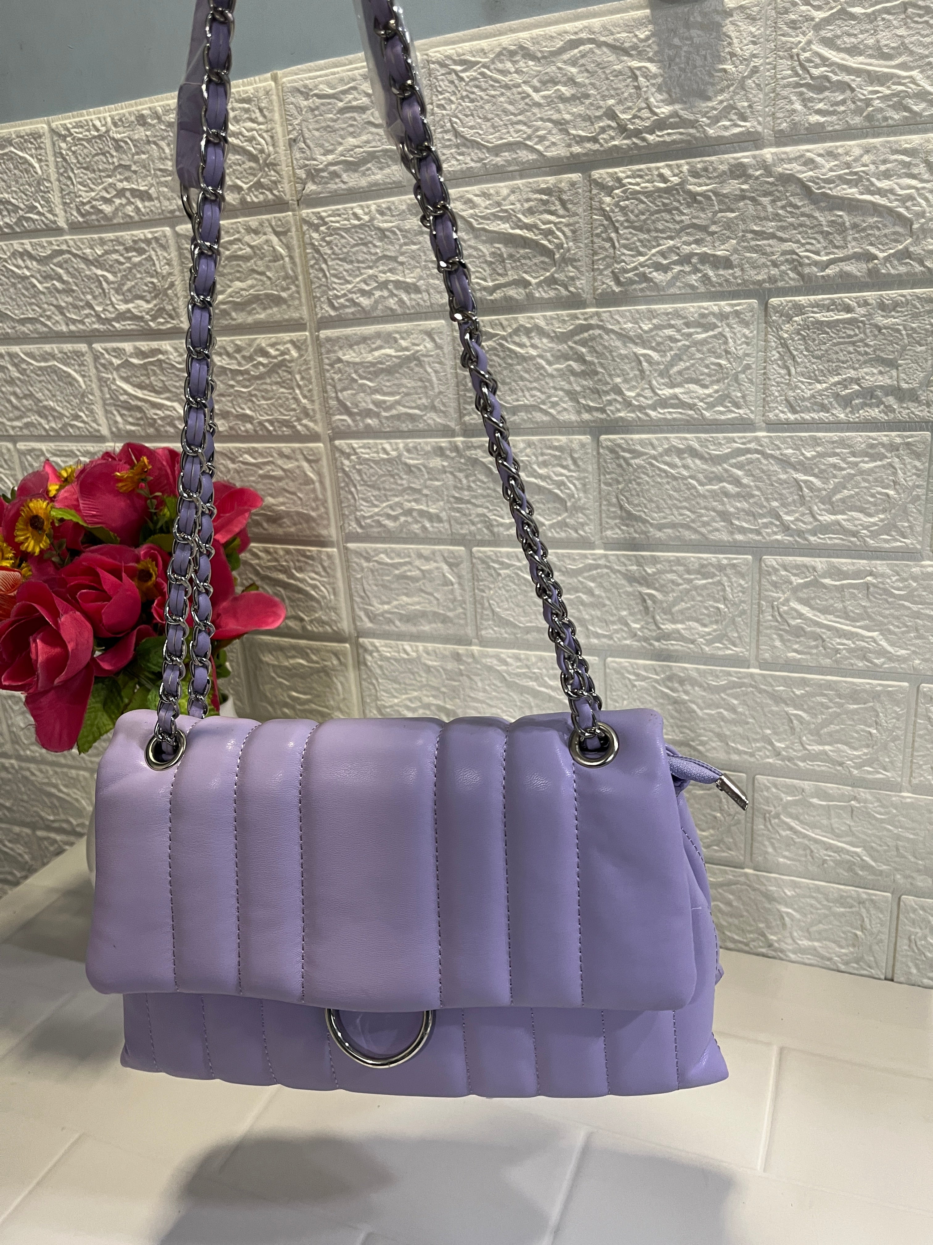 Lavender Quilted Chain Strap Shoulder Bag
