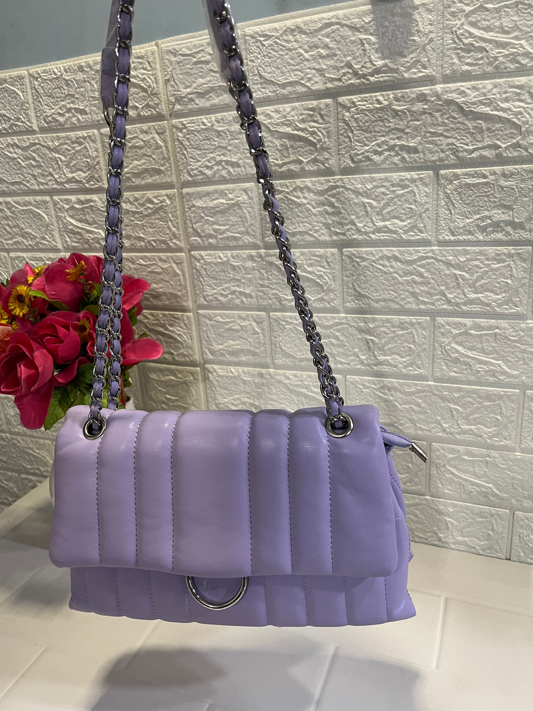 Lavender Quilted Chain Strap Shoulder Bag