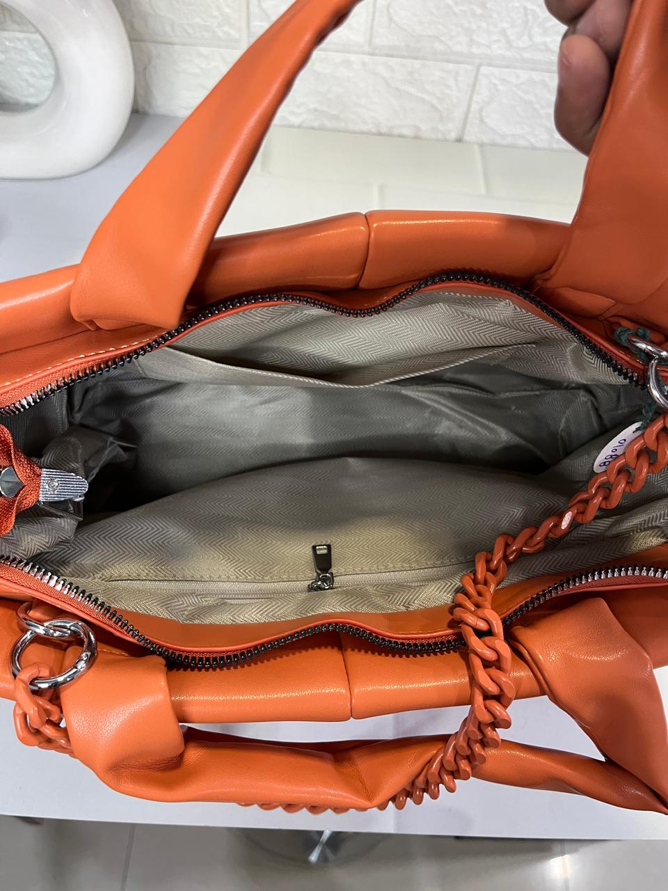 Quilted Leather Handbag with Chain Strap & Detachable Shoulder Belt (Available in Pink, Grey and Orange Variants)