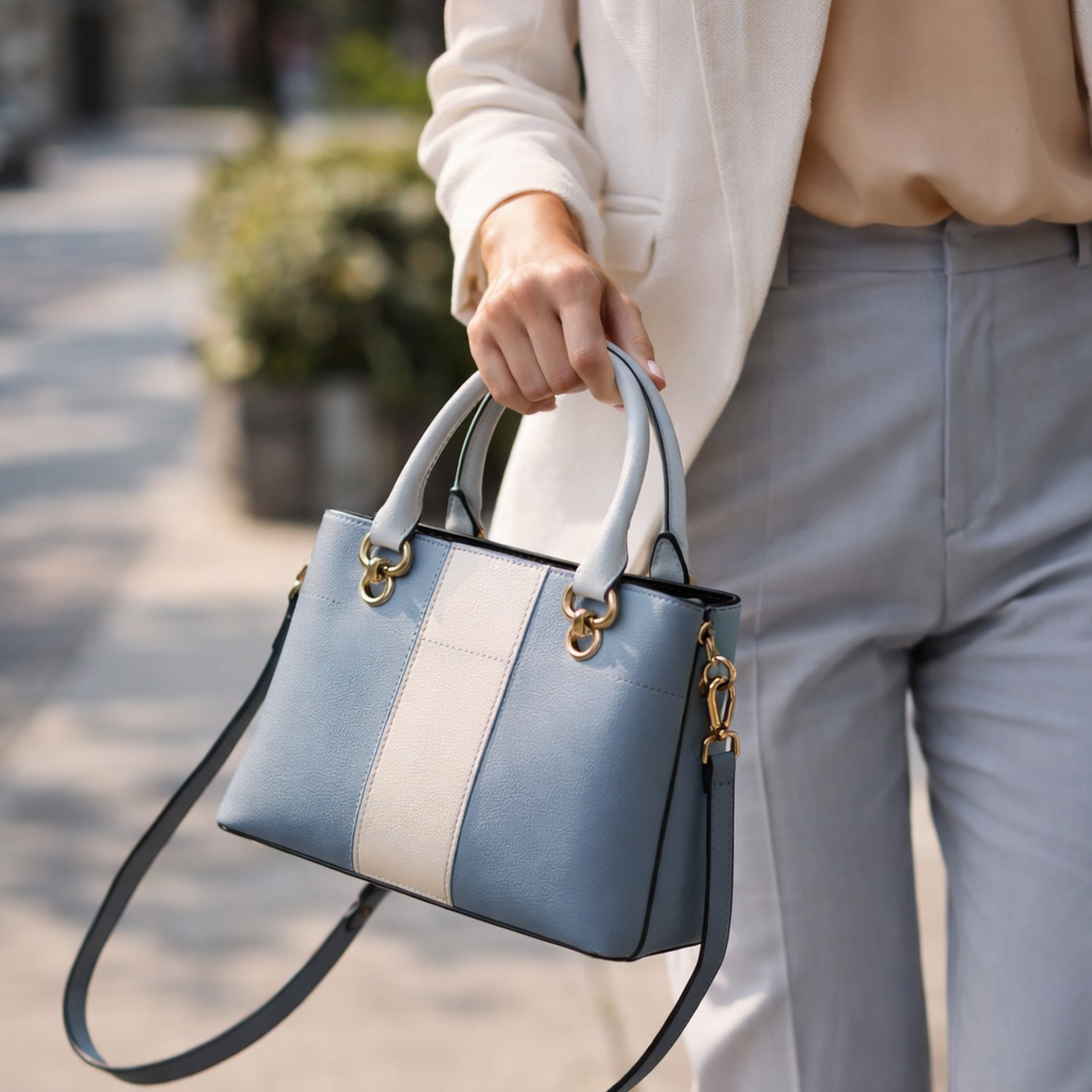 Dual - Tone Structured Handbag (Available in pink and blue variants)